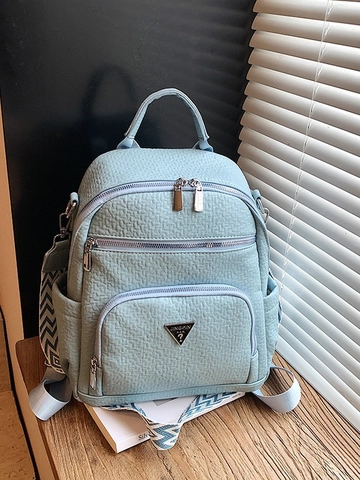 Dames Mode PU Leder Rugzak Lychee Patroon Multi-Vakken Casual Reizen Daypack Met Contrast Band Schouderriem Voor Vrouwen
