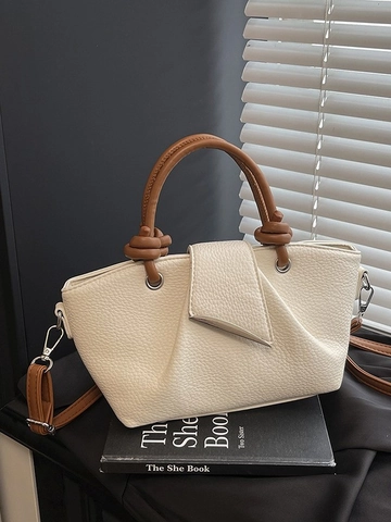Women Minimalist Lychee Pattern PU Leather Crossbody Bag Knot Handle Tote Handbag Fashion Niche Asymmetric Flap Shoulder Bag