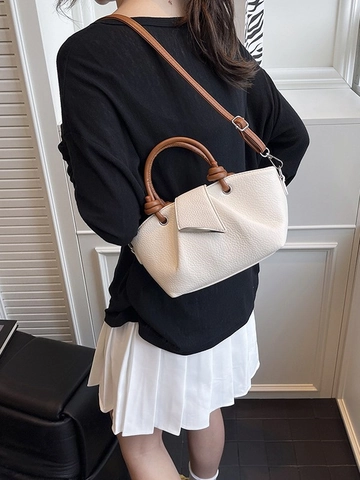 Women Minimalist Lychee Pattern PU Leather Crossbody Bag Knot Handle Tote Handbag Fashion Niche Asymmetric Flap Shoulder Bag