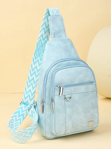 Women PU Leather Fashion Chest Bag With Geometric Woven Strap Casual Multi-Zipper Sling Bag Crossbody Backpack For Travel Daily