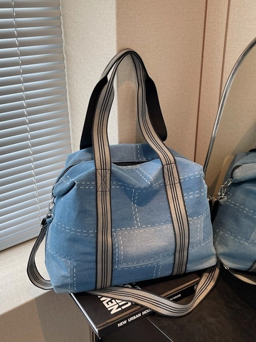 Large Capacity Denim Patchwork Tote Bag For Women Urban Casual Crossbody Shoulder Bag Vintage Contrast Stitching Travel Handbag
