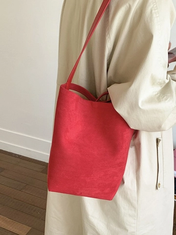 Bolso Cubo de PU Retro de Gran Capacidad para Mujer Color Sólido Simple Bolso de Hombro Moda Hobo Versátil Diario