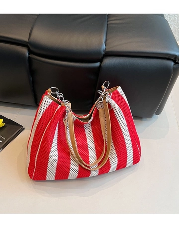 Bolso de Mano Tejido a Rayas de Color en Contraste de Moda para Mujer Bolso de Hombro de Punto de Paja de Gran Capacidad Bolso Informal de Vacaciones Asa de Cadena