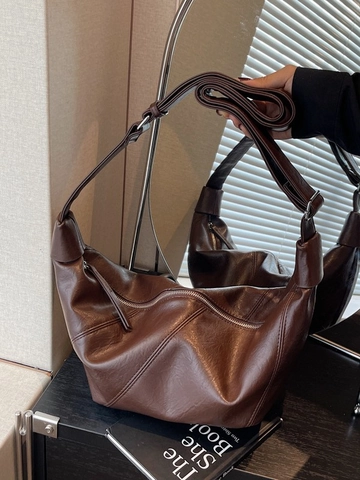 Sac Bandoulière Dumpling en Cuir PU Femme Grande Capacité Minimaliste Sac Hobo Plissé Sac Porté Épaule Commuter Rétro