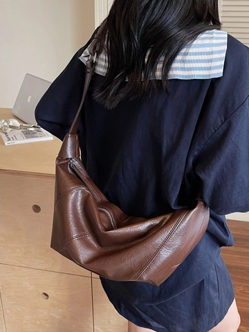 Sac Bandoulière Dumpling en Cuir PU Femme Grande Capacité Minimaliste Sac Hobo Plissé Sac Porté Épaule Commuter Rétro