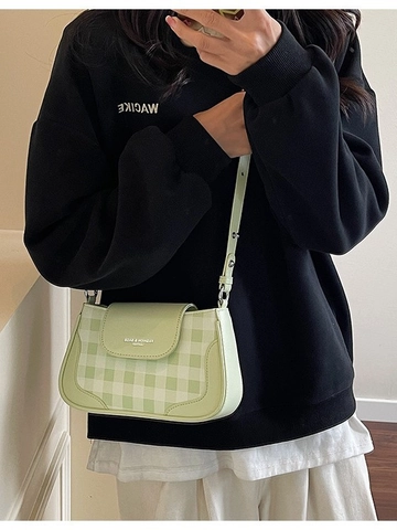 Sac à Épaule en Cuir PU à Carreaux pour Femmes Petit Sac Carré Bandoulière Style Coréen Sac à Main Quotidien
