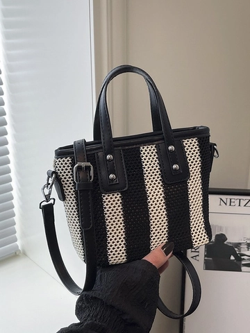 Damen Gewebt Eimertasche Gestreift Kontrastfarbe Handtasche Umhängetasche Lässig Mode Polyester Sommer Kleine Tote Bag