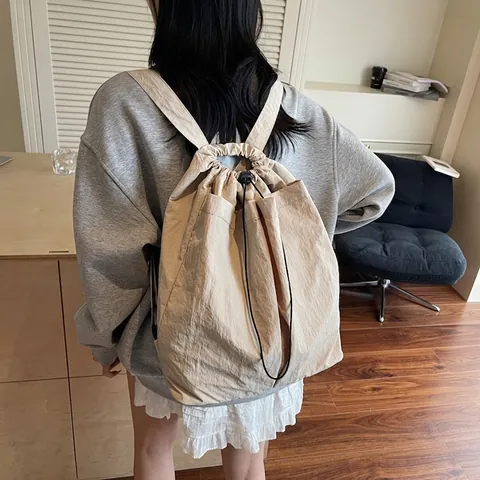 Sac à Dos Minimaliste en Nylon avec Cordon de Serrage Grande Capacité Sac de Voyage Léger pour Étudiants Femmes Hommes