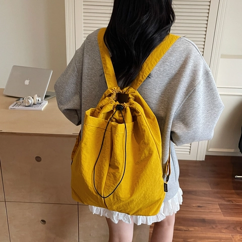 Sac à Dos Minimaliste en Nylon avec Cordon de Serrage Grande Capacité Sac de Voyage Léger pour Étudiants Femmes Hommes
