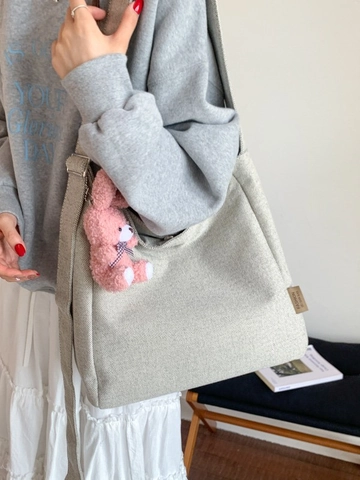 Sac à Bandoulière en Toile Décontracté pour Femmes Grand Sac Fourre-tout Avec Pendentif Lapin Rose Style Coréen École