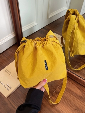 Borsa a Secchiello con Coulisse Grande Capacità Donna Borsa a Tracolla in Tessuto Morbido Tinta Unita Casual Pendolarismo Borsa a Mano Moda