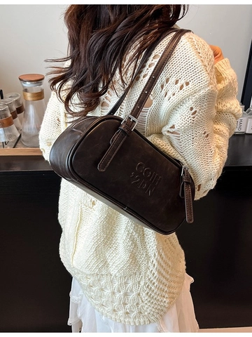 Borsa a Spalla Donna Vintage in Pelle PU Grande Capacità Rilievo Cucito Boston Sottobraccio Borsa Estate Pendolarismo Borsa a Mano