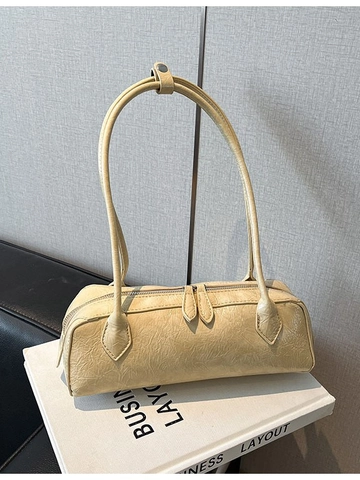 Women Retro PU Leather Crinkled Baguette Shoulder Bag Large Capacity Minimalist Underarm Bag For Daily Work Commute