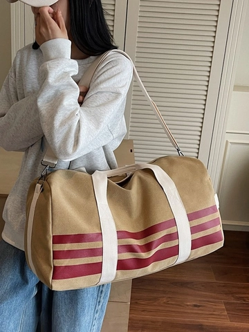 Large Capacity Canvas Travel Bag Unisex Lightweight Portable Duffle Bag For Gym Sports Vacation Weekend Trip Stripes
