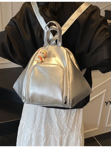 Sac à Dos Femme en Cuir PU Brillant Grande Capacité Sac à Bandoulière Multifonctionnel Avec Pendentif Dessin Animé Sac Polyvalent