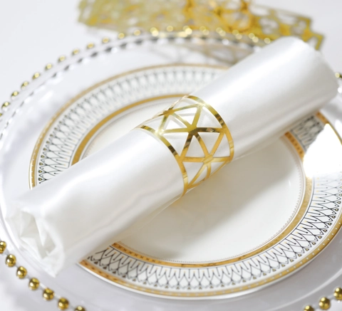 Geometric Hollow Out Paper Napkin Rings Gold Metallic Luster Napkin Buckle For Wedding Banquet Party Table Decoration