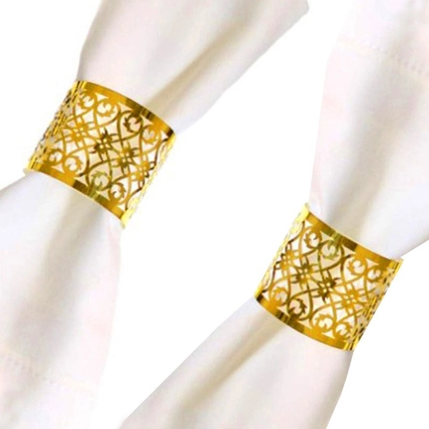 Ronds de Serviette en Papier Évidés au Laser Réfléchissants Or Argent Boucle de Serviette pour Mariage Banquet Fête Décoration de Table