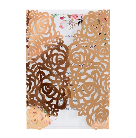 Laser Cut Rose Wedding Invitation Card Set With Envelope And Ribbon Elegant Reflective Pearl Paper Engagement Party Stationery