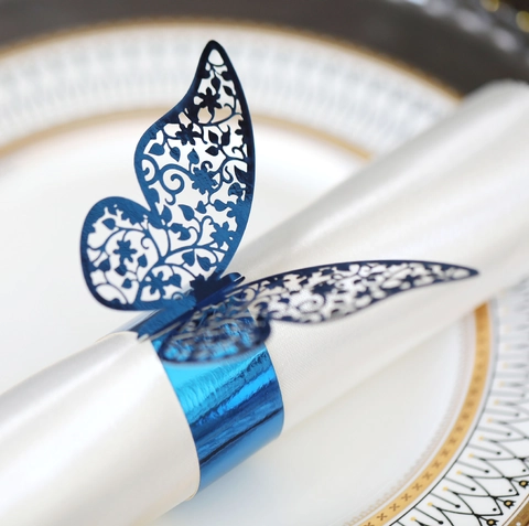 Laser Cut Butterfly Napkin Rings Pearlescent Paper Napkin Buckle Holders For Wedding Banquet Party Table Decoration Dinnerware Accessories