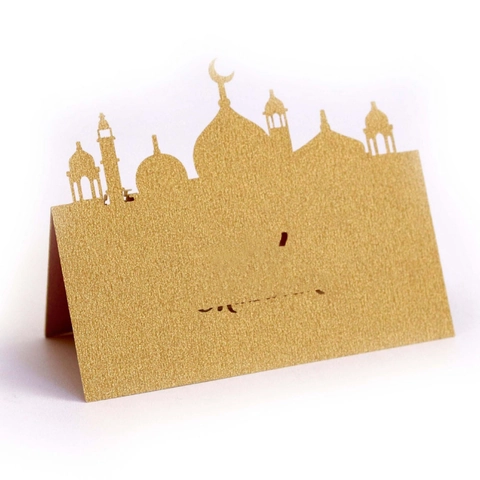Laser Cut Hollow Mosque Eid Mubarak Place Cards Pearlescent Paper Moon Star Table Name Cards Ramadan Festive Table Decor