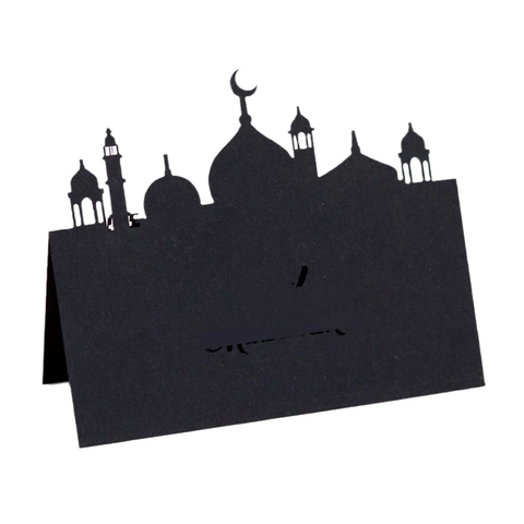 Laser Cut Hollow Mosque Eid Mubarak Place Cards Pearlescent Paper Moon Star Table Name Cards Ramadan Festive Table Decor