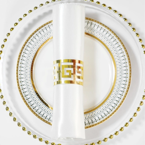 Reflective Laser Cut Paper Napkin Rings Greek Key Pattern Geometric Hollow Napkin Holder For Wedding Banquet Dinner Party