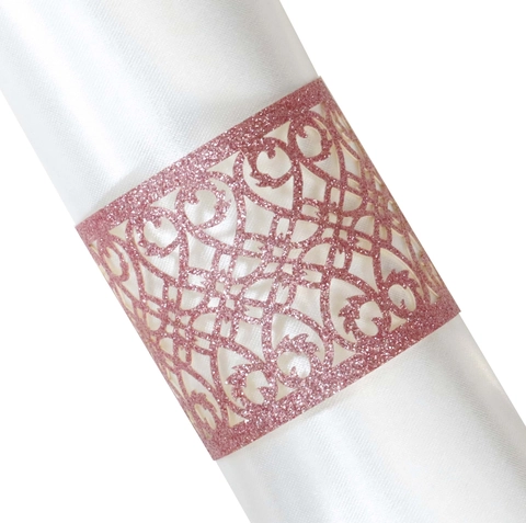 Glitter Laser Cut Hollow Napkin Rings Heart Filigree Paper Napkin Buckle For Wedding Banquet Dining Table Decoration