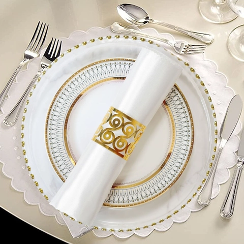 Ronds de Serviette Élégants en Papier Découpés au Laser Motif Spirale Creuse Décoration de Table pour Mariage Fête Banquet Hôtel Or Argent