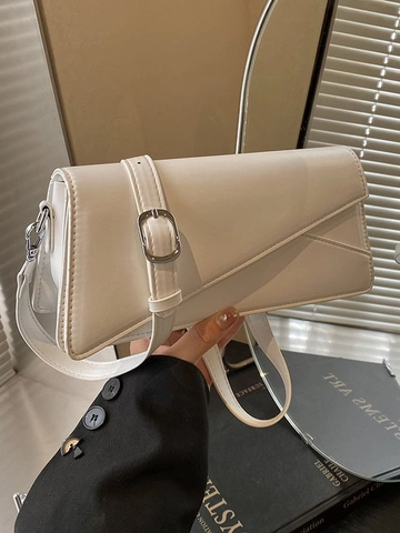 Women Faux Leather Crossbody Bag Geometric Flap Shoulder Bag Modern Asymmetrical Minimalist Square Satchel Daily Versatile Bag