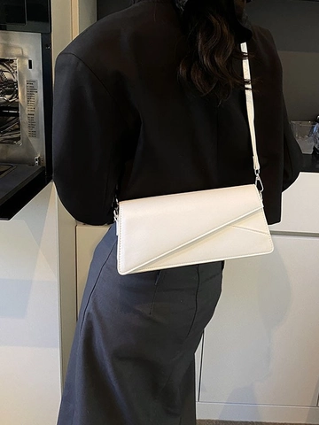Women Faux Leather Crossbody Bag Geometric Flap Shoulder Bag Modern Asymmetrical Minimalist Square Satchel Daily Versatile Bag