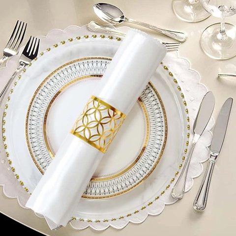 Ronds de Serviette Ajourés à la Coupe Laser Cercles Géométriques Papier Nacré Réfléchissant pour Mariage Banquet Fête Décoration de Table