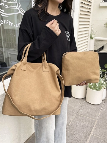 Damen Große Kapazität Leinwand Tragetasche Lässig Minimalistische Schultertasche Mit Passendem Beutel Leicht Pendeln Einfarbig Handtasche