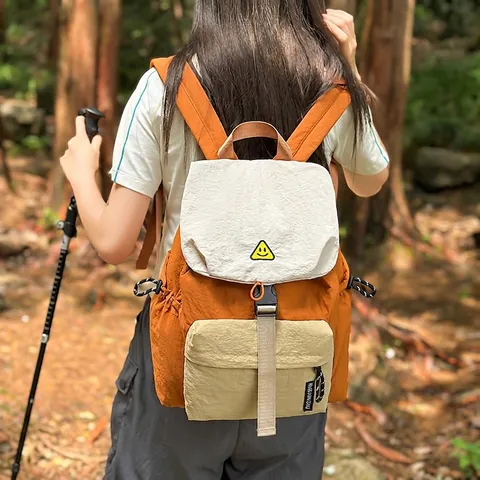 Sac à Dos Extérieur Colorblock Grande Capacité Pour Hommes Femmes Rétro Nylon Sac D'école Étudiant Résistant À L'eau Léger