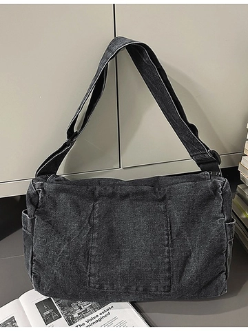 Sac Bandoulière en Denim Lavé de Grande Capacité pour Femmes Vintage Messenger Sac à Épaule Décontracté École Voyage Sac