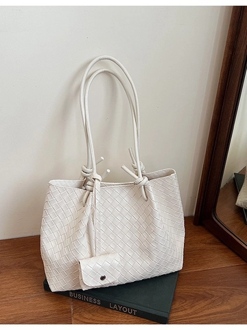 Grand Sac Cabas Tressé pour Femmes en Cuir PU Sac à Épaule Minimaliste Avec Pochette Bandoulière Nouée Sac à Main