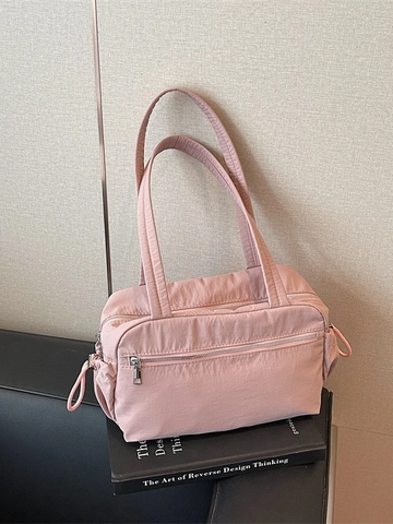 Borsa Tote in Nylon Casual da Donna di Grande Capacità Borsa a Spalla Plissettata Leggera Con Tasca a Cerniera Versatile