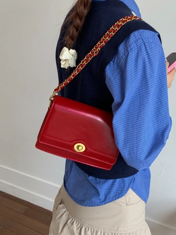 Borsa a Tracolla Quadrata in Pelle PU Vintage per Donna Borsa a Spalla con Catena alla Moda Chiusura in Metallo Rossa Quotidiana