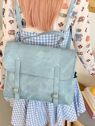 Retro Preppy Style Large Capacity PU Leather Backpack For Women Fashion Solid Color Schoolbag With Square Buckle Top Handle