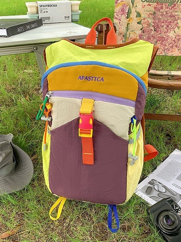 Sac à Dos de Randonnée en Plein Air Patchwork Multicolore Grande Capacité Nylon Daypack pour Hommes Femmes Léger Voyage Fitness