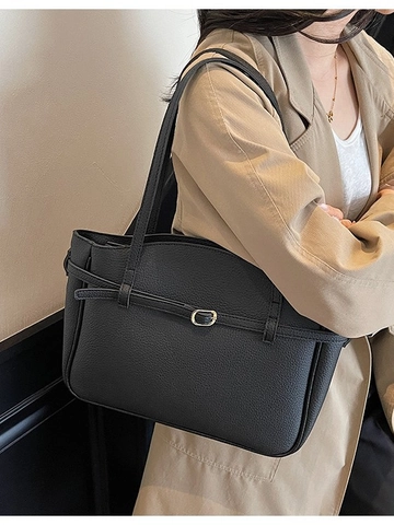 Sac Cabas Femme Minimaliste en Cuir PU Grain de Litchi Grande Capacité Sac à Épaule Avec Fermeture Éclair pour Travail Voyage