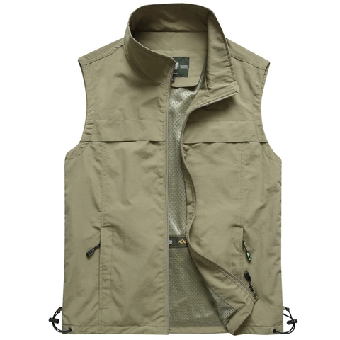 Gilet Utilitaire Léger pour Hommes Multi-poches Col Montant Doublure en Mesh Respirant pour Pêche Photographie Top sans Manches