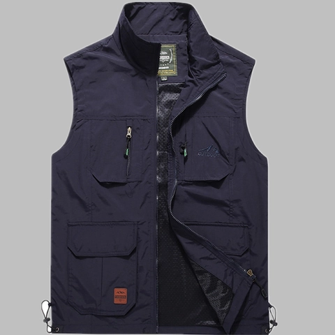 Heren Outdoor Multi Pocket Functionele Vissen Vest Sneldrogend Waterdicht Opstaande Kraag Utility Gilet Met Ademende Mesh Voering