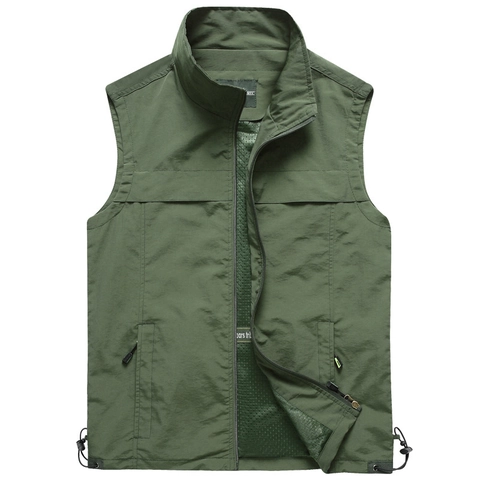 Gilet Utilitaire Léger pour Hommes Multi-poches Col Montant Doublure en Mesh Respirant pour Pêche Photographie Top sans Manches