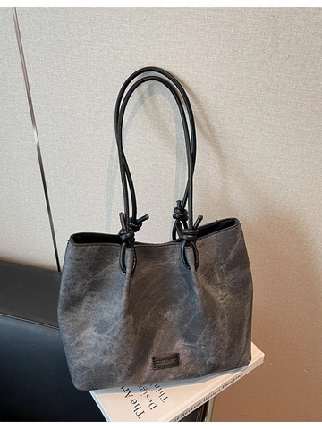 Sac Cabas Vintage en Cuir PU Grande Capacité pour Femmes Texture Lavée Minimaliste Sac à Épaule pour Navette avec Nœud