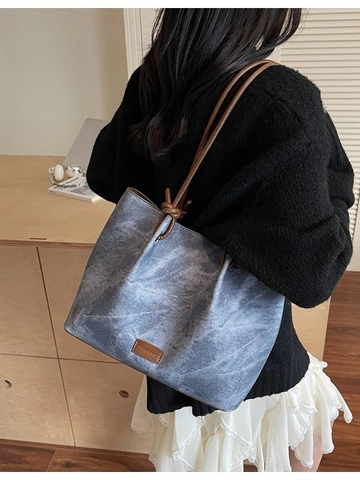 Sac Cabas Vintage en Cuir PU Grande Capacité pour Femmes Texture Lavée Minimaliste Sac à Épaule pour Navette avec Nœud