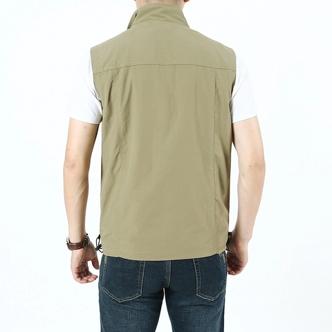Gilet Extérieur Décontracté pour Homme Col Montant Séchage Rapide Respirant Multi-Poches Pêche Photographie Gilet Nylon Léger