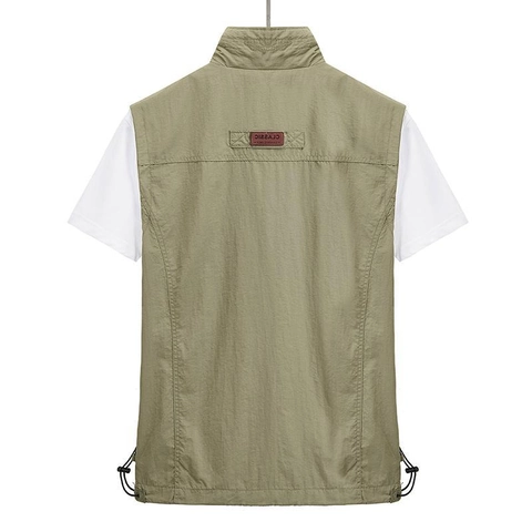 Gilet Décontracté d'Extérieur pour Hommes Multi-Poches Col Montant Séchage Rapide Léger Gilet de Pêche Photographie