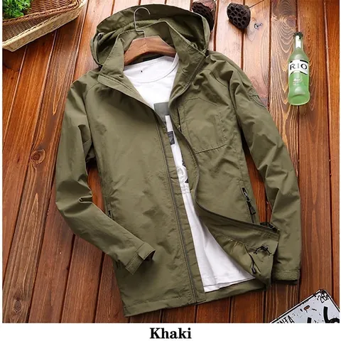 Herren Leichte Outdoor Jacke Mit Kapuze Winddicht Casual Reißverschluss Mantel Übergröße M-6XL Stehkragen Funktionskleidung