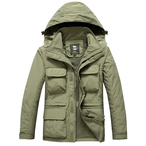 Giacca Tattica Outdoor da Uomo in Nylon Impermeabile Traspirante Maniche Staccabili Con Cappuccio Fodera in Rete Antivento Cappotto Funzionale