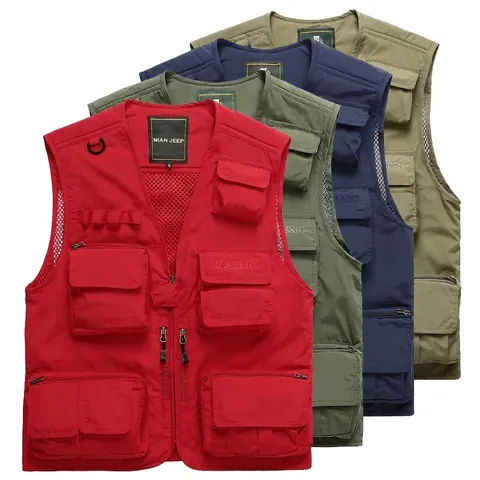 Gilet de Pêche et Photographie en Extérieur pour Hommes à Poches Multiples Séchage Rapide Respirant Nylon Veste Sans Manches